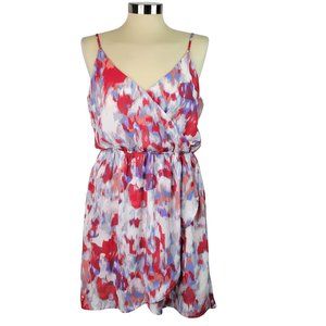 Lush Mini Dress Medium Red Purple Sleeveless Elastic Waist V-Neck Short Pull-on